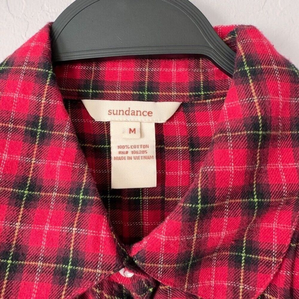 Sundance Medium Red Black Plaid‎ 100% Cotton Long Sleeve Button Up Tunic Blouse - Picture 4 of 4